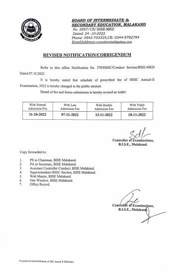 Notification Revised: HSSC Annual-II E