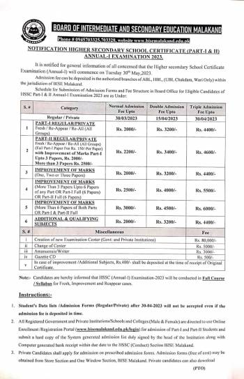 Notification: HSSC Annual-I 2023 (Part